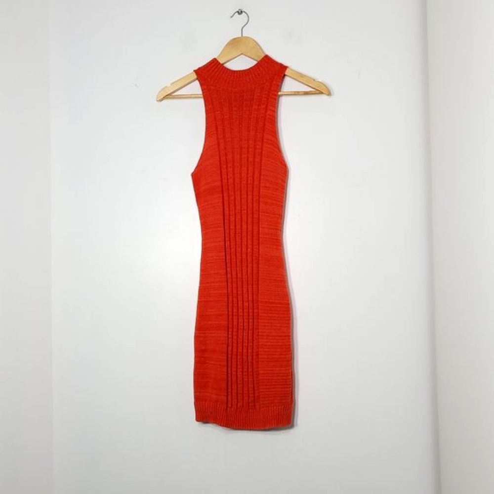 MINKPINK Knit Sleeveless Midi Sheath Dress Orange Stretch Scoop Neck Womens S